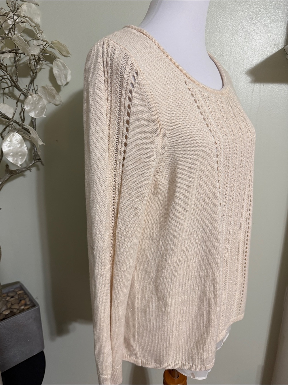 Lucky Brand Cream Cable Front Scoop Neck Sweater - Picture 3 of 8